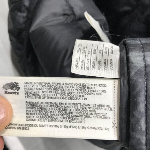 Roots Puffer Jacket Mens XL Black Gray Camo Hooded 700 Fill Down Anorak Half Zip - Picture 4 of 12